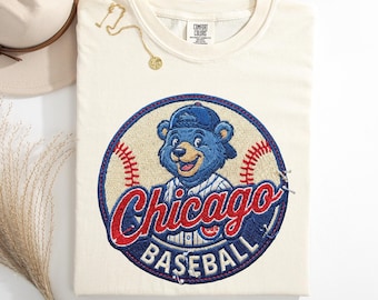 Chicago Baseball T-shirt, Embroidered Look Bear Graphic Tee, Faux Embroidery Cubs Fan Gift, Retro Sports Sweatshirt, Vintage Baseball 2026