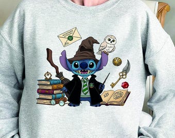 Cute Wizard Stitch Halloween Shirt, Bookish Reader T-shirt, Witch Stitch Sweatshirt, Birthday Gift, Disneyland Family Hoodie