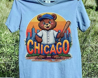 Chicago Baseball T-shirt, Bear Mascot Tee, Faux Embroidery Fan Gift, Retro Sports Youth Shirt, Vintage Baseball 2026