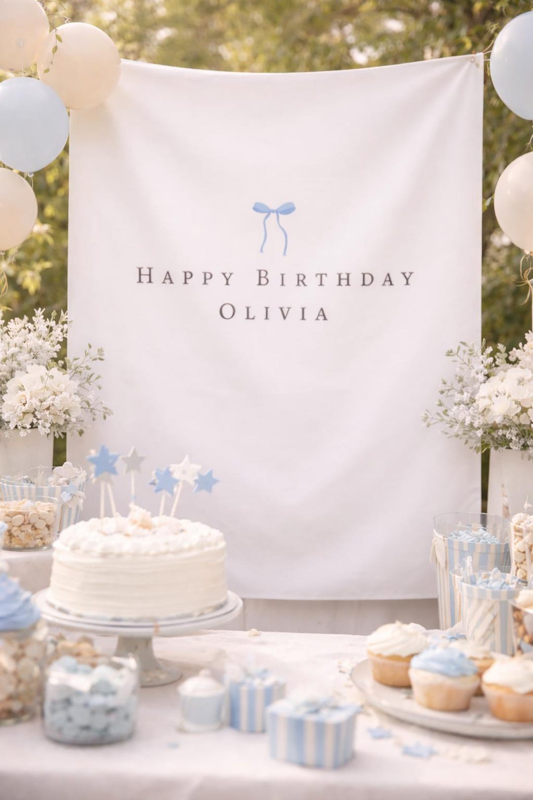 Personalized Happy Birthday Indoor Wall Tapestry | Minimal Ribbon ...