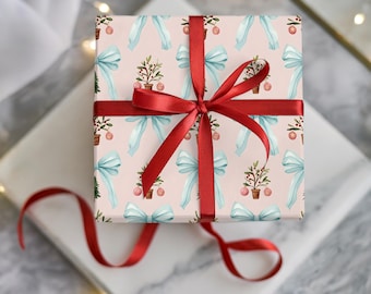Mistletoe & Bow Holiday Wrapping Paper, Elegant Gift Wrap