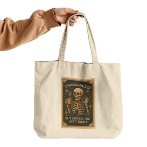 Skeleton Canvas Tote Bag, Funny Gothic Reusable Shopping Bag