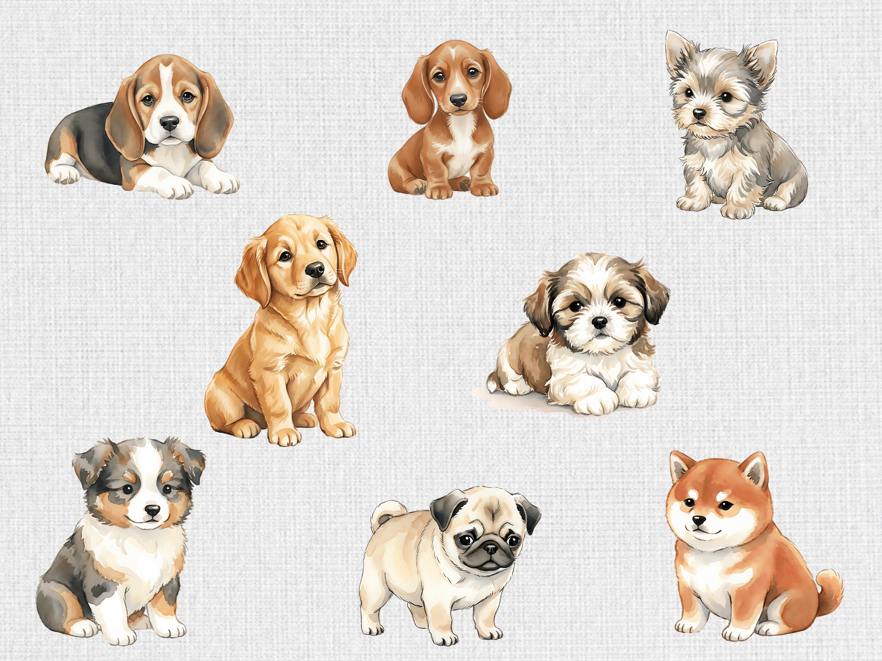 Watercolor Puppy Clipart Bundle | 40 Soft Nursery Illustrations (PNG ...