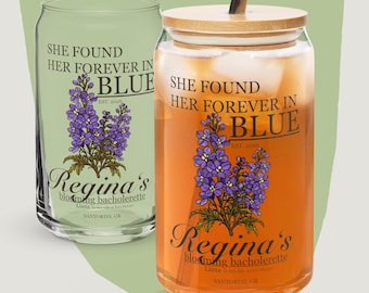 Vaso personalizado para despedida de soltera Juli, vaso Larkspur, vaso para la fiesta nupcial, regalo para damas de honor, vaso Larkspur con nombre y ubicación.