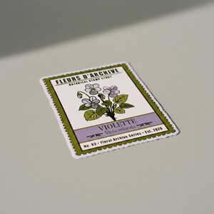 Violet Sticker Vintage Botanical – Viola odorata Postage Stamp Sticker – Floral Archive Laptop Journal Decal – Flower Gift