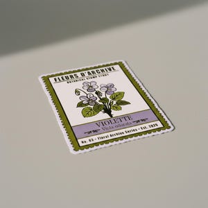 Violet Sticker Vintage Botanical – Viola odorata Postage Stamp Sticker – Floral Archive Laptop Journal Decal – Flower Gift