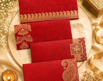 Red Shagun Envelope, Festive Cash Gifting Envelopes, Indian Wedding Sagan Lifafa, Assorted Designs