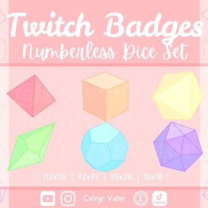 6 insignias de suscripción de Twitch / Dados arcoíris incontables / Dibujo animado / Descarga digital