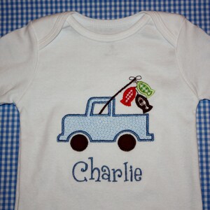 Personalized Gone Fishing truck Onesie or Tee image 1