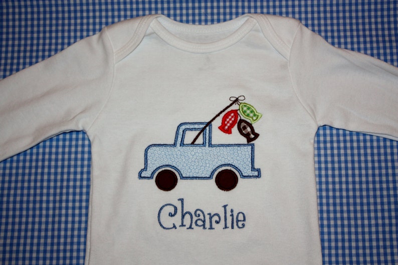 Personalized Gone Fishing truck Onesie or Tee image 1