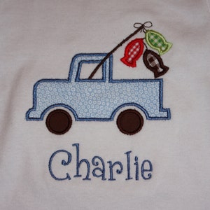 Personalized Gone Fishing truck Onesie or Tee image 2