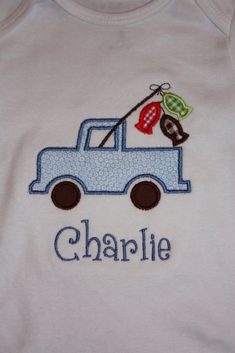Personalized Gone Fishing truck Onesie or Tee image 2