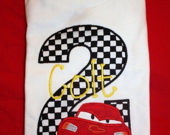 Personalizado CARS Lightning McQueen Race Cumpleaños Onesie o Camiseta