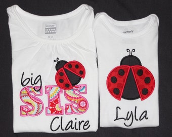 Personalied Big/Little Sister Ladybug Applique Onesies or Tshirt