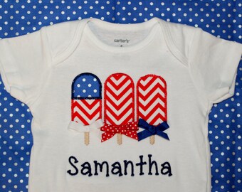 Personalized Applique Fourth of July Popsicles onesie or tshirt