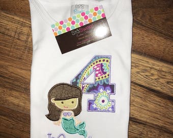 Sirena personalizados cumpleaños mono o camiseta