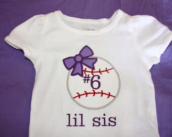 Personalized Lil Sis Girls Baseball Tshirt or Onesie