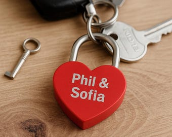 Personalized love lock with engraving – red heart lock with names – gift for couples, wedding, Valentine's Day, anniversary