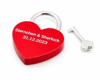 Personalized love lock engraving – heart lock with names – gift for couples, wedding, Valentine's Day, anniversary