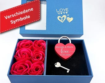 Personalized love lock with engraving – heart lock with names – gift for couples, wedding, Valentine's Day, anniversary