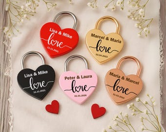 Personalized love lock with engraving – heart lock with names – gift for couples, wedding, Valentine's Day, anniversary