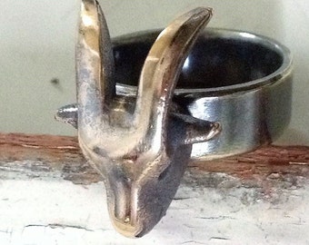 Goat jewelry,Goat ring ,totem ring,Massive goat head ring