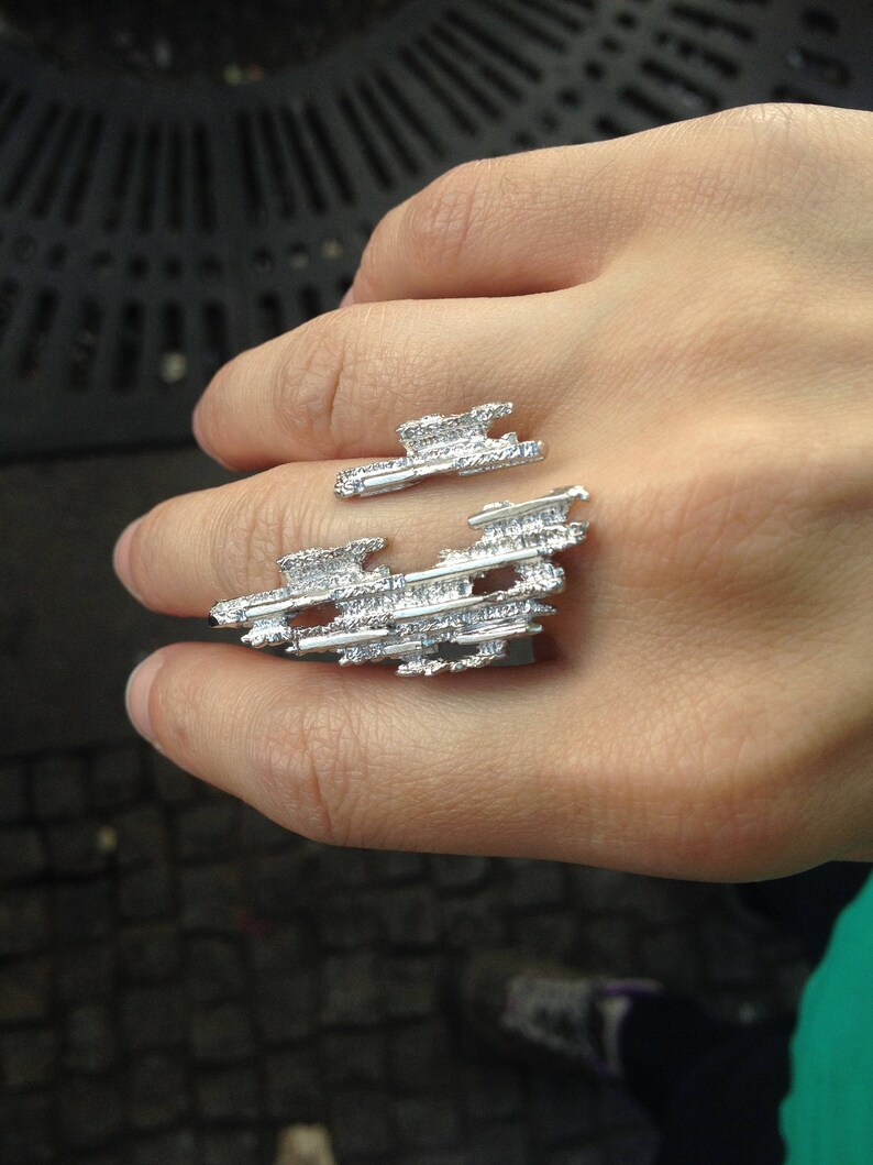 Big Silver Statement Ringmodernist Inspired Silver Ring Etsy
