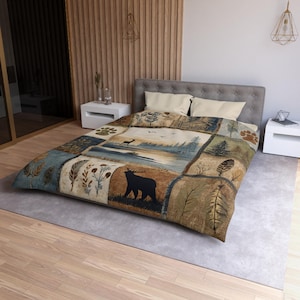 Rustic Patchwork Duvet Cover | Farmhouse Quilt Bedding, Cozy Country Cottage Bedroom