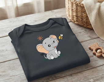 Personalized Baby Bodysuit Custom Name Elephant and Teddy Bear Onesie Baby Boy Shower Gift Gender Cute Animal Infant Creeper Newborn Gift