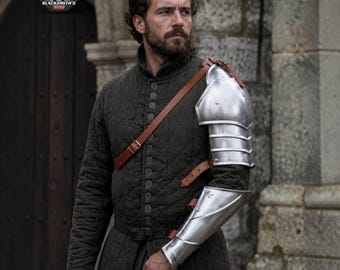 Medieval Knight Arm Armor Set, Steel Shoulder Pauldron and Vambrace, LARP Warrior Costume, Renaissance Faire Cosplay Gear