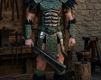 Azteken Jaguar Krieger Rüstungs-Set | Handgemachte Fantasy Mittelalterliche Rüstung | Grün Schwarz Stahl Cosplay Anzug | LARP Renaissance Festkostüm