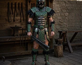 Aztec Jaguar Warrior Armor Set | Handmade Fantasy Medieval Armor | Green Black Steel Cosplay Suit | LARP Renaissance Festival Costume
