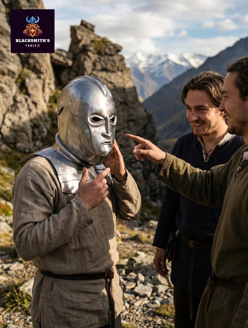 Mittelalterlicher Vollhelm aus Stahl für Display oder Cosplay Bild 5