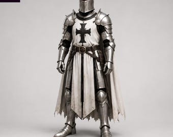 Templar Knight Armor Suit | Crusader Medieval Costume | Handmade Steel Armor Set With Helmet Tunic Cloak For LARP Cosplay Display