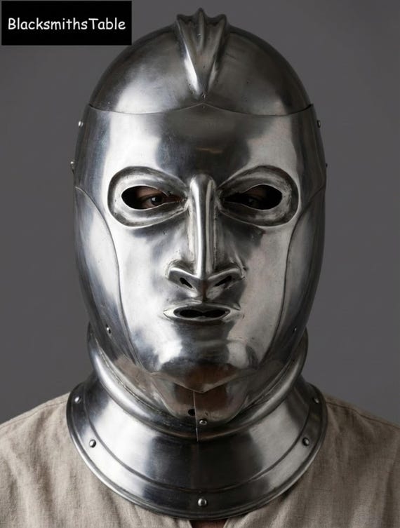 Medieval Full Face Steel Helmet for Display or Cosplay