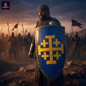 Medieval Crusader Jerusalem Cross Wooden Kite Shield | Knight Armor & Wall Display
