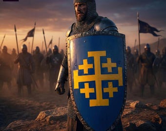 Medieval Crusader Jerusalem Cross Wooden Kite Shield | Knight Armor & Wall Display