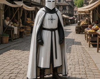 Medieval Crusader Knight Costume Set | White Templar Warrior Outfit | LARP Reenactment Cosplay