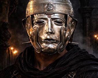 Mittelalterlicher Römischer Kavallerie Helm mit Gesichtsmaske: Replik aus antikem Rüstungsstahl