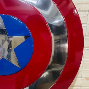 May include: A red, silver, and blue shield with a star emblem. The shield has a circular design with a red outer ring, a silver middle ring, and a blue centre with a silver star. The text "Blacksmith's Table" is visible.