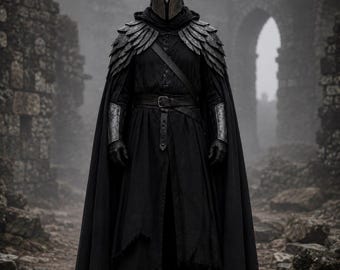 Dark Wraith Mittelalter Rüstung Kostüm - Schwarzer Umhang, Stahlhelm, Gothic Krieger Cosplay