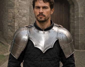 Medieval Gothic Knight Gorget & Pauldrons Set, 18 Gauge Steel Shoulder Armor, LARP Cosplay Costume