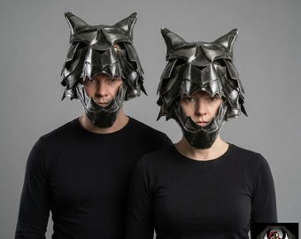 Mittelalterlicher Wolfskopf Helm | Geschwärzte 18 Gauge Steel Fantasy Rüstung | Tragbare LARP Krieger Ausrüstung | Wikinger Cosplay Maske | Geschenk für Ihn