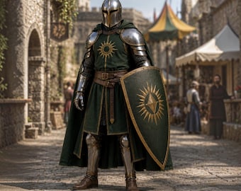 Green Knight Armor Costume, Polished Steel Cosplay, LARP Reenactment Suit