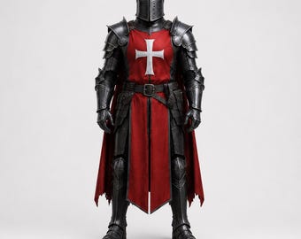 Tragbare schwarze Templar-Ritter-Zuckerhut-Helm-Rüstung - Anzug mit rotem Kreuz