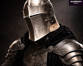 Mittelalterliche Beckenhaube Ritterhelm Kampf HMB Visier | Handgefertigte Stahlrüstung für LARP & Reenactment