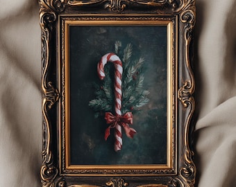Candy Cane Oil Painting | Vintage Christmas Wall Art (Digital Download)