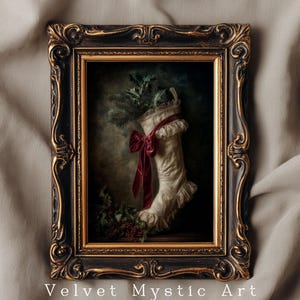 Vintage Christmas Stocking Art Print | Victorian Holiday Decor (Digital Download)
