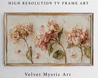 Hydrangea Botanical Samsung Frame TV Art, Vintage Floral Wall Art, Cottagecore Neutral Decor, Frame TV Digital Download