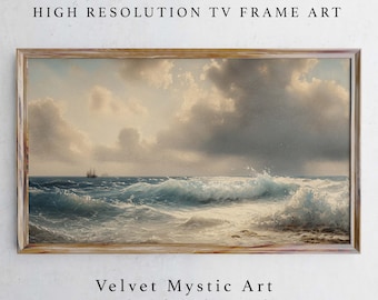 Stormy Ocean Samsung Frame TV Art, Vintage Seascape (Digital Download)